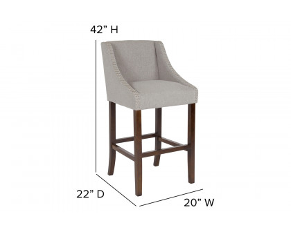 BLNK Carmel Series Fabric Transitional Walnut Bar Stool with Accent Nail Trim - Light Gray