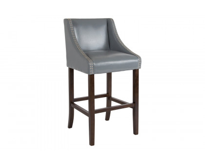 BLNK Carmel Series LeatherSoft Transitional Walnut Bar Stool with Accent Nail Trim - Light Gray