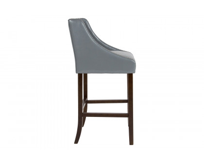 BLNK Carmel Series LeatherSoft Transitional Walnut Bar Stool with Accent Nail Trim - Light Gray