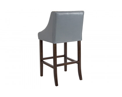 BLNK Carmel Series LeatherSoft Transitional Walnut Bar Stool with Accent Nail Trim - Light Gray