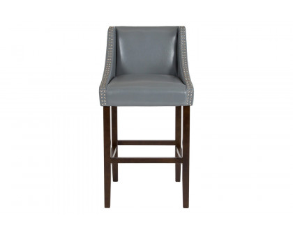 BLNK Carmel Series LeatherSoft Transitional Walnut Bar Stool with Accent Nail Trim - Light Gray