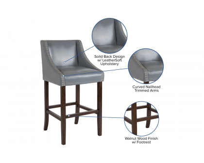 BLNK Carmel Series LeatherSoft Transitional Walnut Bar Stool with Accent Nail Trim - Light Gray