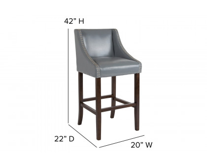 BLNK Carmel Series LeatherSoft Transitional Walnut Bar Stool with Accent Nail Trim - Light Gray