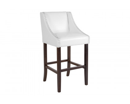 BLNK Carmel Series LeatherSoft Transitional Walnut Bar Stool with Accent Nail Trim - White