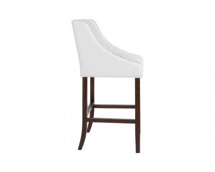 BLNK Carmel Series LeatherSoft Transitional Walnut Bar Stool with Accent Nail Trim - White