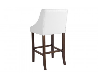 BLNK Carmel Series LeatherSoft Transitional Walnut Bar Stool with Accent Nail Trim - White