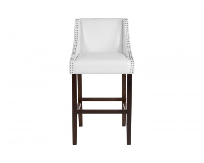 BLNK Carmel Series LeatherSoft Transitional Walnut Bar Stool with Accent Nail Trim - White