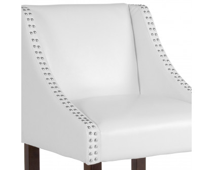 BLNK Carmel Series LeatherSoft Transitional Walnut Bar Stool with Accent Nail Trim - White