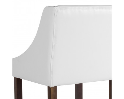 BLNK Carmel Series LeatherSoft Transitional Walnut Bar Stool with Accent Nail Trim - White