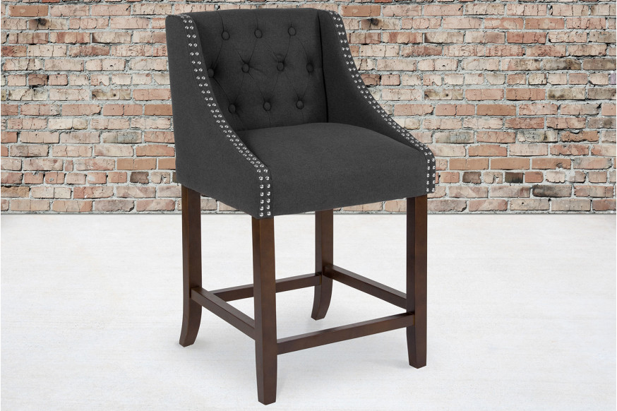 BLNK™ Carmel Series Fabric Transitional Tufted Walnut Counter Height Stool with Accent Nail Trim - Charcoal