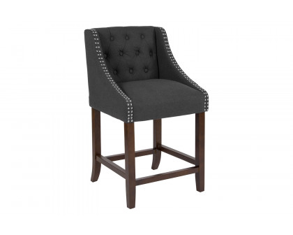 BLNK™ Carmel Series Fabric Transitional Tufted Walnut Counter Height Stool with Accent Nail Trim - Charcoal