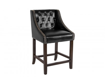 BLNK™ Carmel Series LeatherSoft Transitional Tufted Walnut Counter Height Stool with Accent Nail Trim - Black