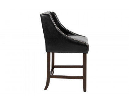 BLNK™ Carmel Series LeatherSoft Transitional Tufted Walnut Counter Height Stool with Accent Nail Trim - Black