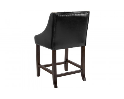 BLNK™ Carmel Series LeatherSoft Transitional Tufted Walnut Counter Height Stool with Accent Nail Trim - Black