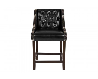 BLNK™ Carmel Series LeatherSoft Transitional Tufted Walnut Counter Height Stool with Accent Nail Trim - Black