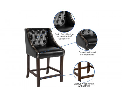 BLNK™ Carmel Series LeatherSoft Transitional Tufted Walnut Counter Height Stool with Accent Nail Trim - Black