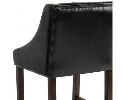 BLNK™ Carmel Series LeatherSoft Transitional Tufted Walnut Counter Height Stool with Accent Nail Trim - Black