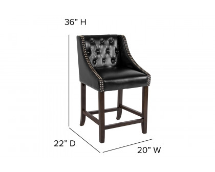 BLNK™ Carmel Series LeatherSoft Transitional Tufted Walnut Counter Height Stool with Accent Nail Trim - Black