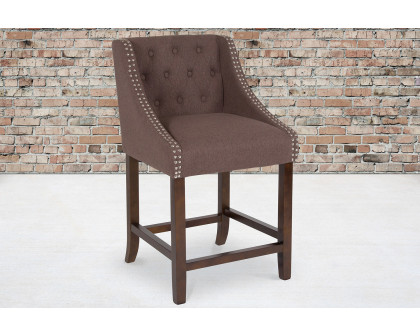 BLNK Carmel Series Fabric Transitional Tufted Walnut Counter Height Stool with Accent Nail Trim