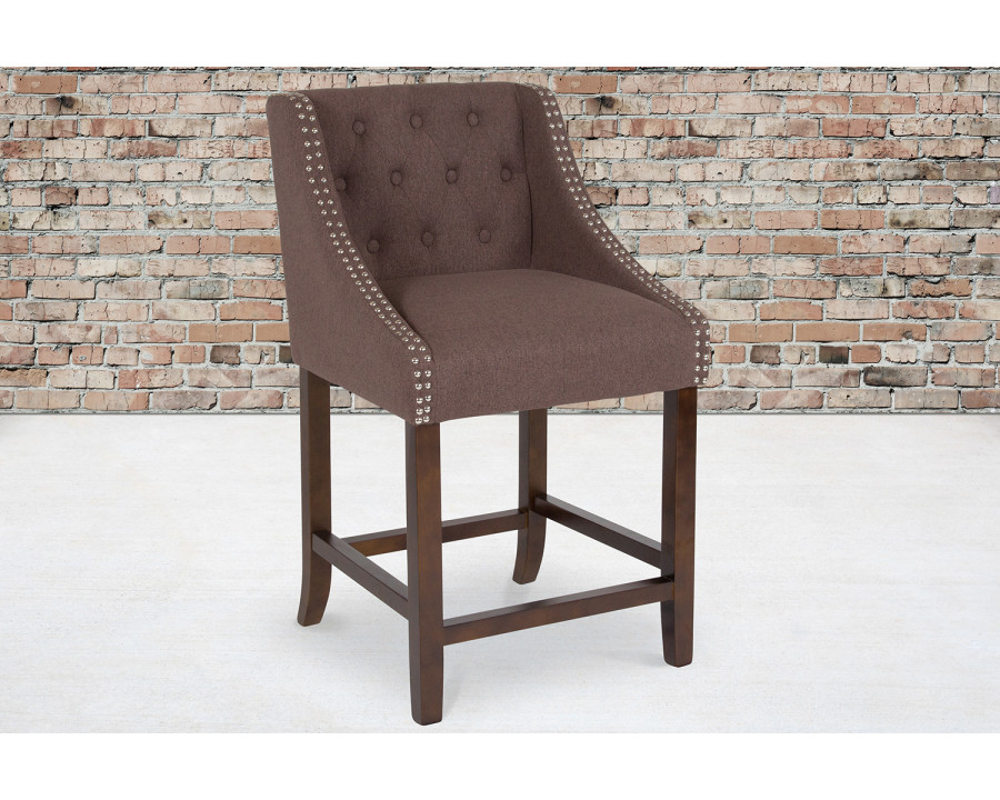 BLNK Carmel Series Fabric Transitional Tufted Walnut Counter Height Stool with Accent Nail Trim - Brown