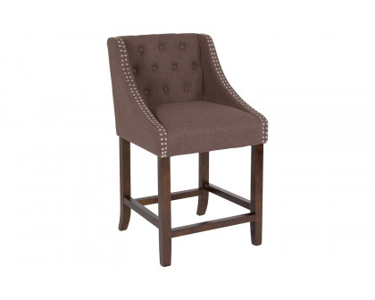 BLNK Carmel Series Fabric Transitional Tufted Walnut Counter Height Stool with Accent Nail Trim - Brown