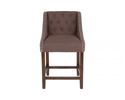 BLNK Carmel Series Fabric Transitional Tufted Walnut Counter Height Stool with Accent Nail Trim - Brown