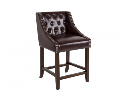 BLNK Carmel Series LeatherSoft Transitional Tufted Walnut Counter Height Stool with Accent Nail Trim