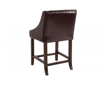 BLNK Carmel Series LeatherSoft Transitional Tufted Walnut Counter Height Stool with Accent Nail Trim - Brown