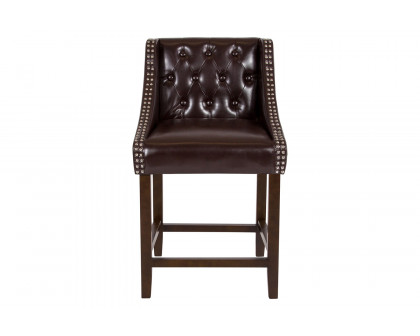 BLNK Carmel Series LeatherSoft Transitional Tufted Walnut Counter Height Stool with Accent Nail Trim - Brown