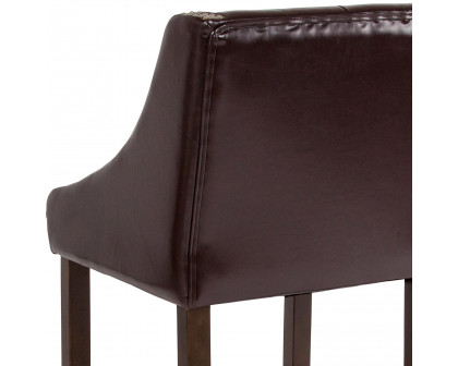 BLNK Carmel Series LeatherSoft Transitional Tufted Walnut Counter Height Stool with Accent Nail Trim - Brown