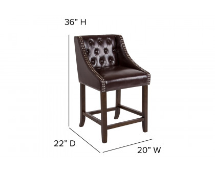 BLNK Carmel Series LeatherSoft Transitional Tufted Walnut Counter Height Stool with Accent Nail Trim - Brown