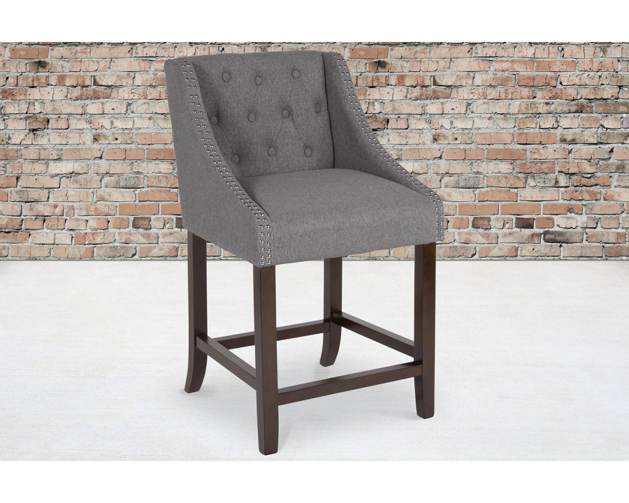 BLNK Carmel Series Fabric Transitional Tufted Walnut Counter Height Stool with Accent Nail Trim