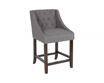 BLNK Carmel Series Fabric Transitional Tufted Walnut Counter Height Stool with Accent Nail Trim