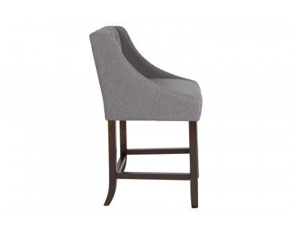 BLNK Carmel Series Fabric Transitional Tufted Walnut Counter Height Stool with Accent Nail Trim - Dark Gray