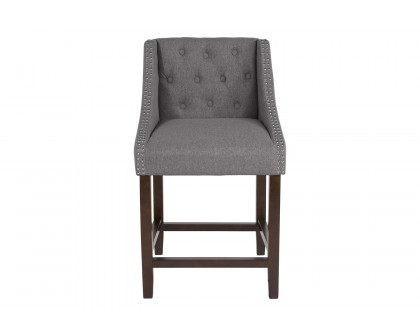 BLNK Carmel Series Fabric Transitional Tufted Walnut Counter Height Stool with Accent Nail Trim - Dark Gray