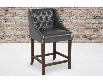 BLNK Carmel Series LeatherSoft Transitional Tufted Walnut Counter Height Stool with Accent Nail Trim