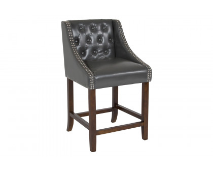 BLNK Carmel Series LeatherSoft Transitional Tufted Walnut Counter Height Stool with Accent Nail Trim - Dark Gray