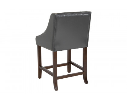 BLNK Carmel Series LeatherSoft Transitional Tufted Walnut Counter Height Stool with Accent Nail Trim - Dark Gray