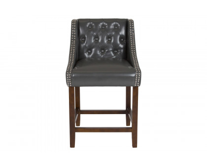 BLNK Carmel Series LeatherSoft Transitional Tufted Walnut Counter Height Stool with Accent Nail Trim - Dark Gray