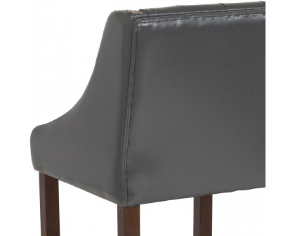 BLNK Carmel Series LeatherSoft Transitional Tufted Walnut Counter Height Stool with Accent Nail Trim - Dark Gray