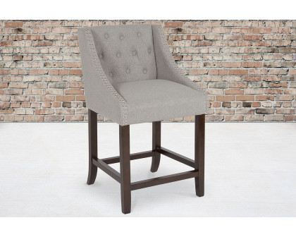 BLNK Carmel Series Fabric Transitional Tufted Walnut Counter Height Stool with Accent Nail Trim