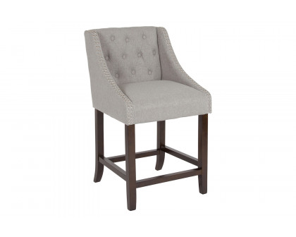 BLNK™ Carmel Series Fabric Transitional Tufted Walnut Counter Height Stool with Accent Nail Trim - Light Gray