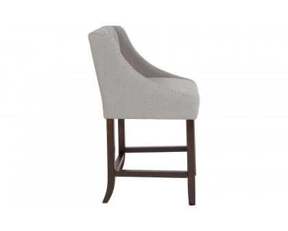 BLNK™ Carmel Series Fabric Transitional Tufted Walnut Counter Height Stool with Accent Nail Trim - Light Gray