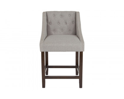 BLNK™ Carmel Series Fabric Transitional Tufted Walnut Counter Height Stool with Accent Nail Trim - Light Gray