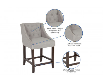 BLNK™ Carmel Series Fabric Transitional Tufted Walnut Counter Height Stool with Accent Nail Trim - Light Gray