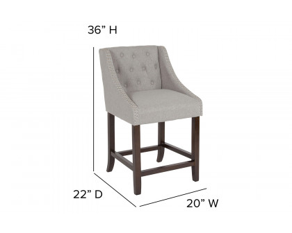 BLNK™ Carmel Series Fabric Transitional Tufted Walnut Counter Height Stool with Accent Nail Trim - Light Gray