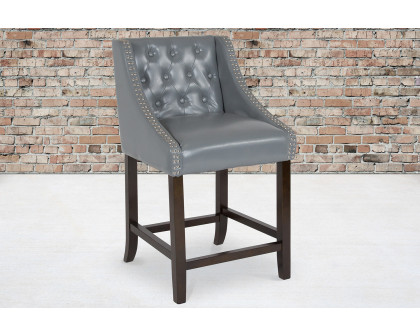 BLNK Carmel Series LeatherSoft Transitional Tufted Walnut Counter Height Stool with Accent Nail Trim