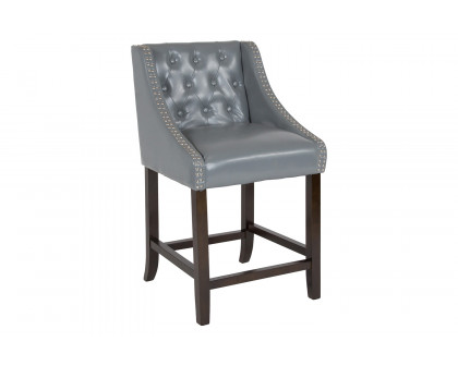 BLNK™ Carmel Series LeatherSoft Transitional Tufted Walnut Counter Height Stool with Accent Nail Trim - Light Gray