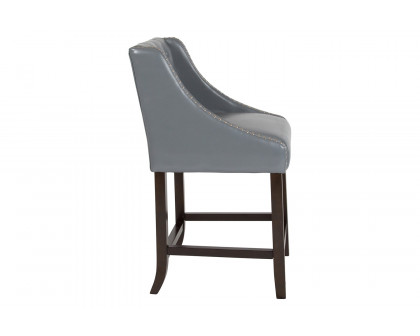 BLNK™ Carmel Series LeatherSoft Transitional Tufted Walnut Counter Height Stool with Accent Nail Trim - Light Gray