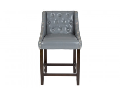 BLNK™ Carmel Series LeatherSoft Transitional Tufted Walnut Counter Height Stool with Accent Nail Trim - Light Gray